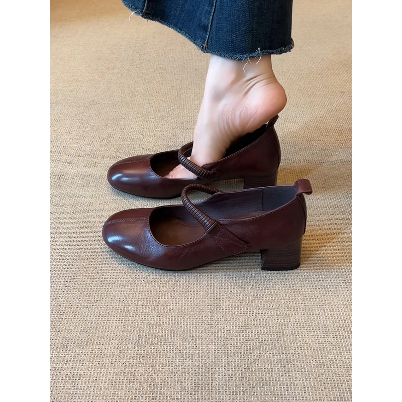 nnmiss·34-39/4.5cm文艺复古风圆头浅口一字带粗跟百搭玛丽珍单鞋