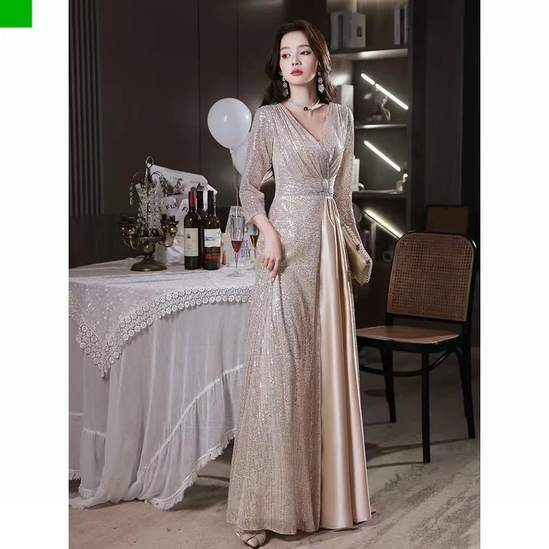 【专柜品质】大码晚礼服女胖mm高级感春季遮肚显瘦宴会气质主持人