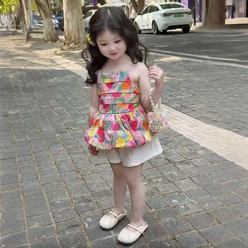 洋气夏款吊带短裤套装新款夏甜美花苞娃娃1215岁秋16岁男童套装