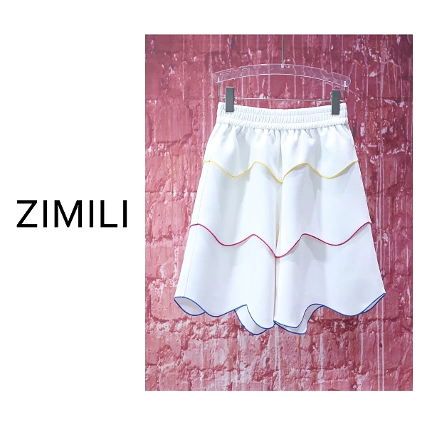 【亮哥女装】2025欧版象牙白白色波浪设计高克重高腰短裤8307-H4