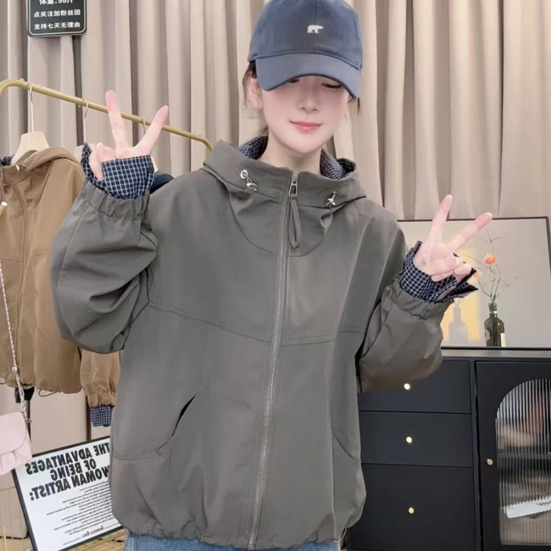 2025秋季新款时尚百搭显瘦长袖休闲工装连帽外套女冲锋衣棒球服女