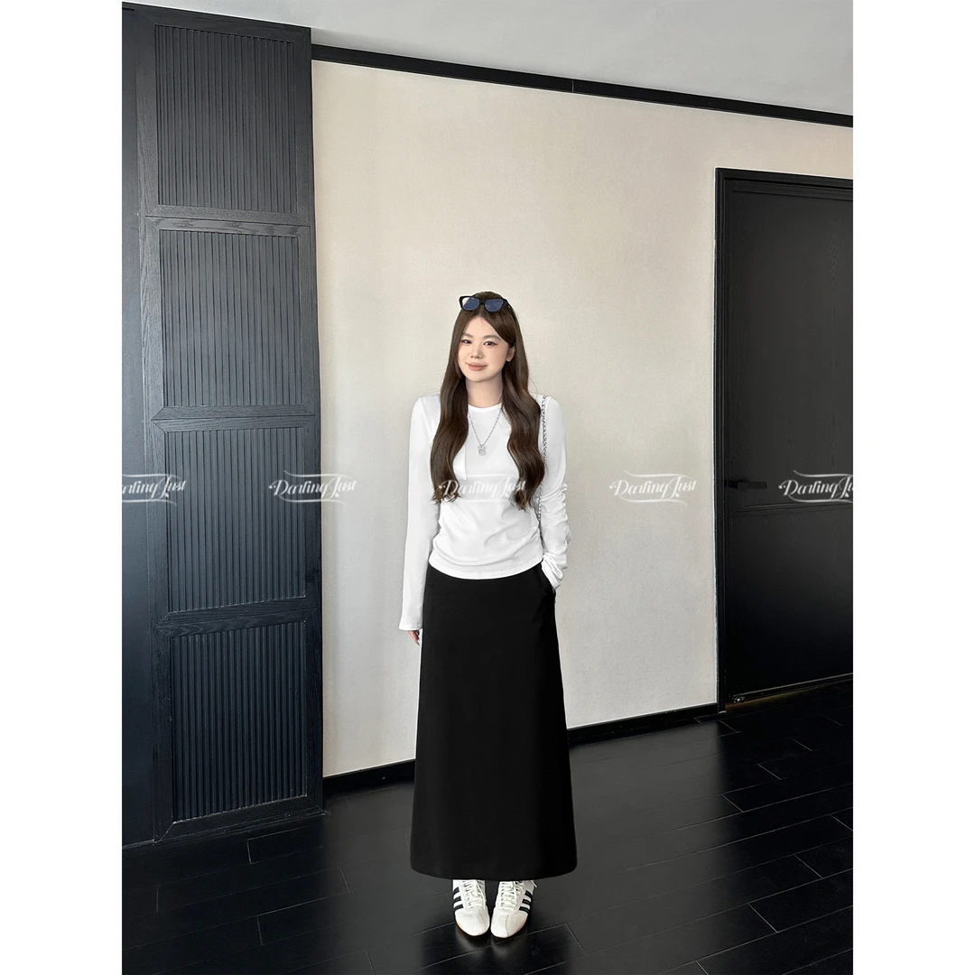 DarlingJust小野墩墩[削胯裙]秋冬季百搭高腰遮胯垂感显瘦半身裙