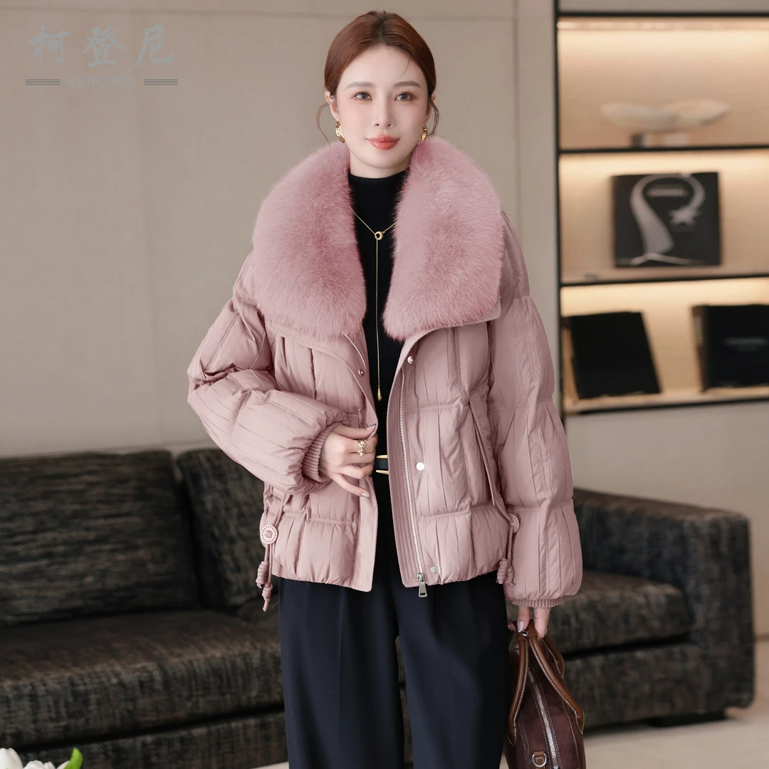 2025新款羽绒服女冬90白鹅绒狐狸毛领可拆卸短款保暖女士高端外套