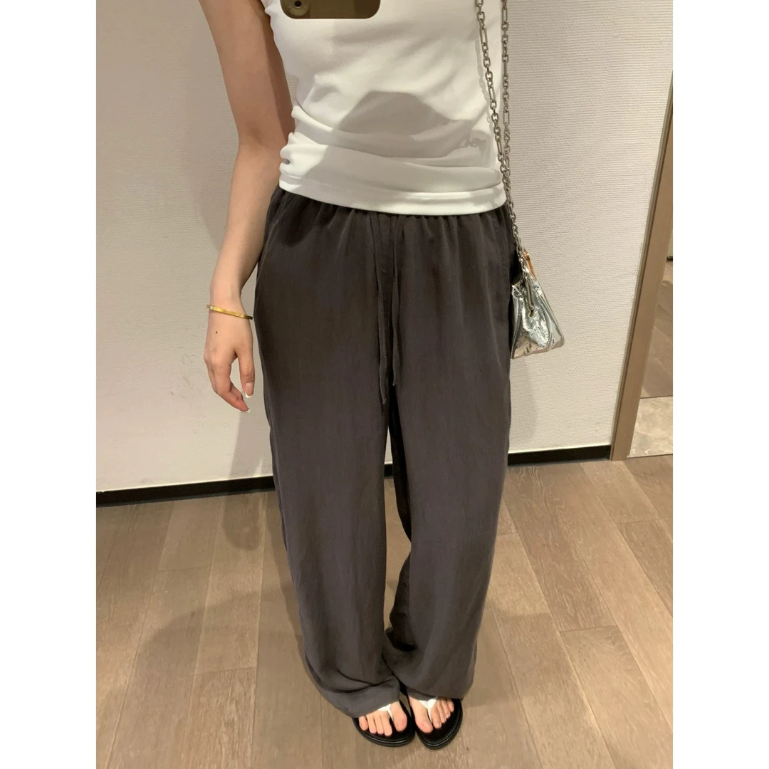 松弛感 斜纹松紧腰冰茶裤