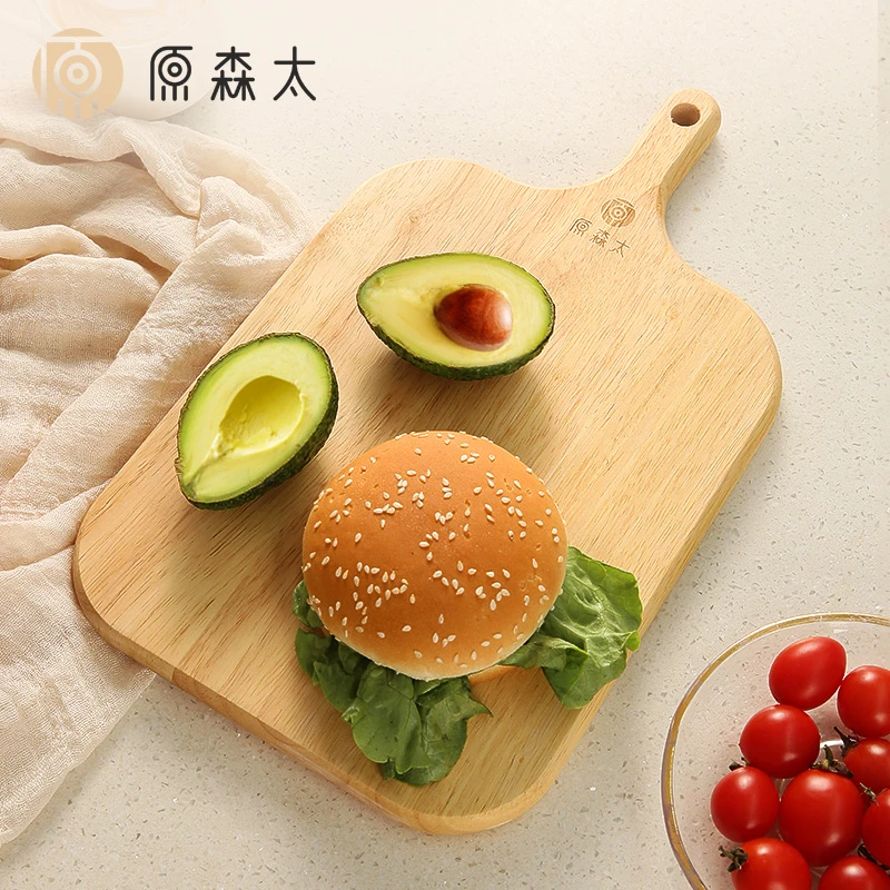 原森太家用简约橡胶木带柄水果板切水果点心盘抗菌防霉无漆无蜡