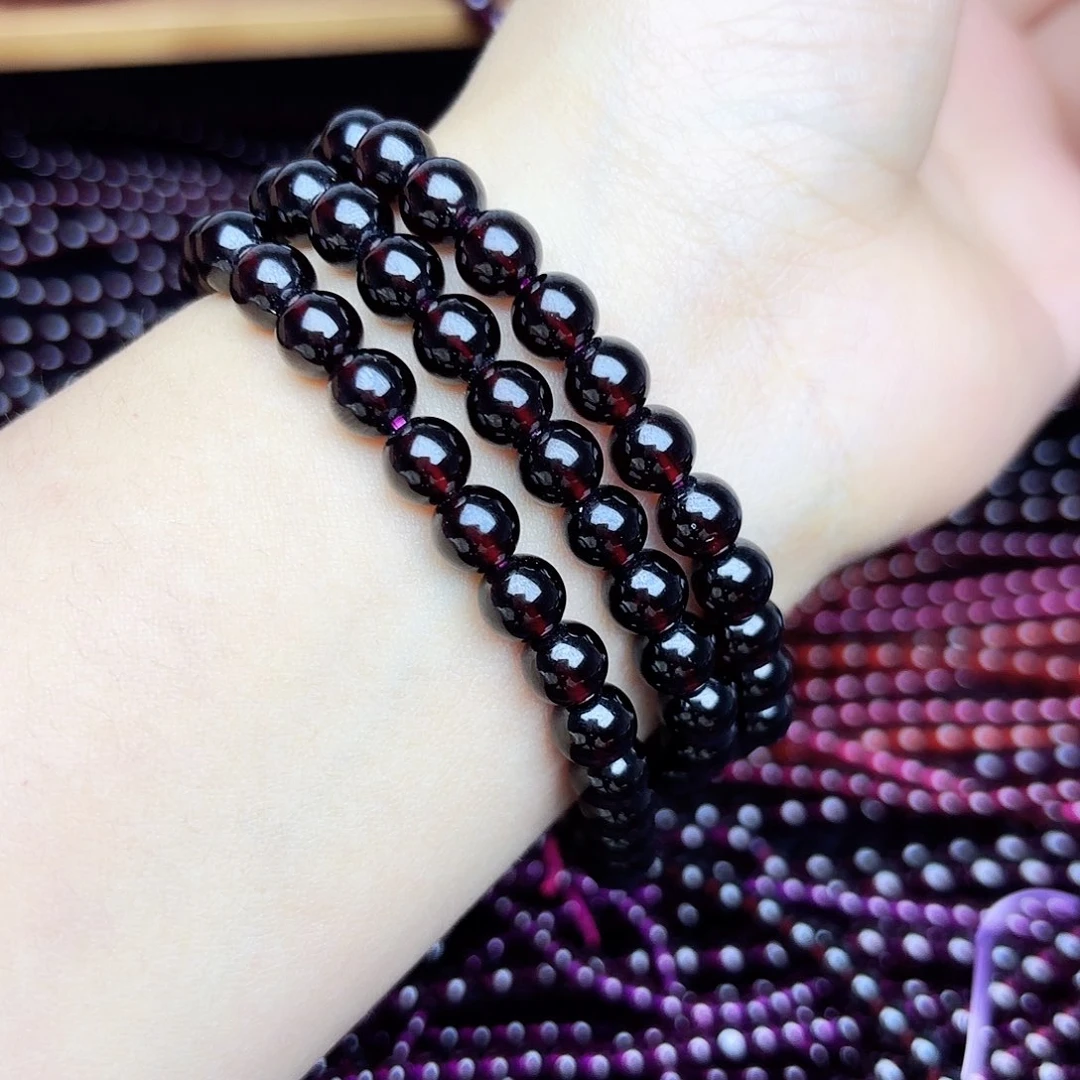 手链未镶嵌石榴石卡6.9酒红三圈10A