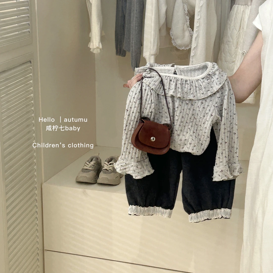 【现】咸柠七韩版春秋女童宝宝柔软碎花打底衫ins长袖娃娃领