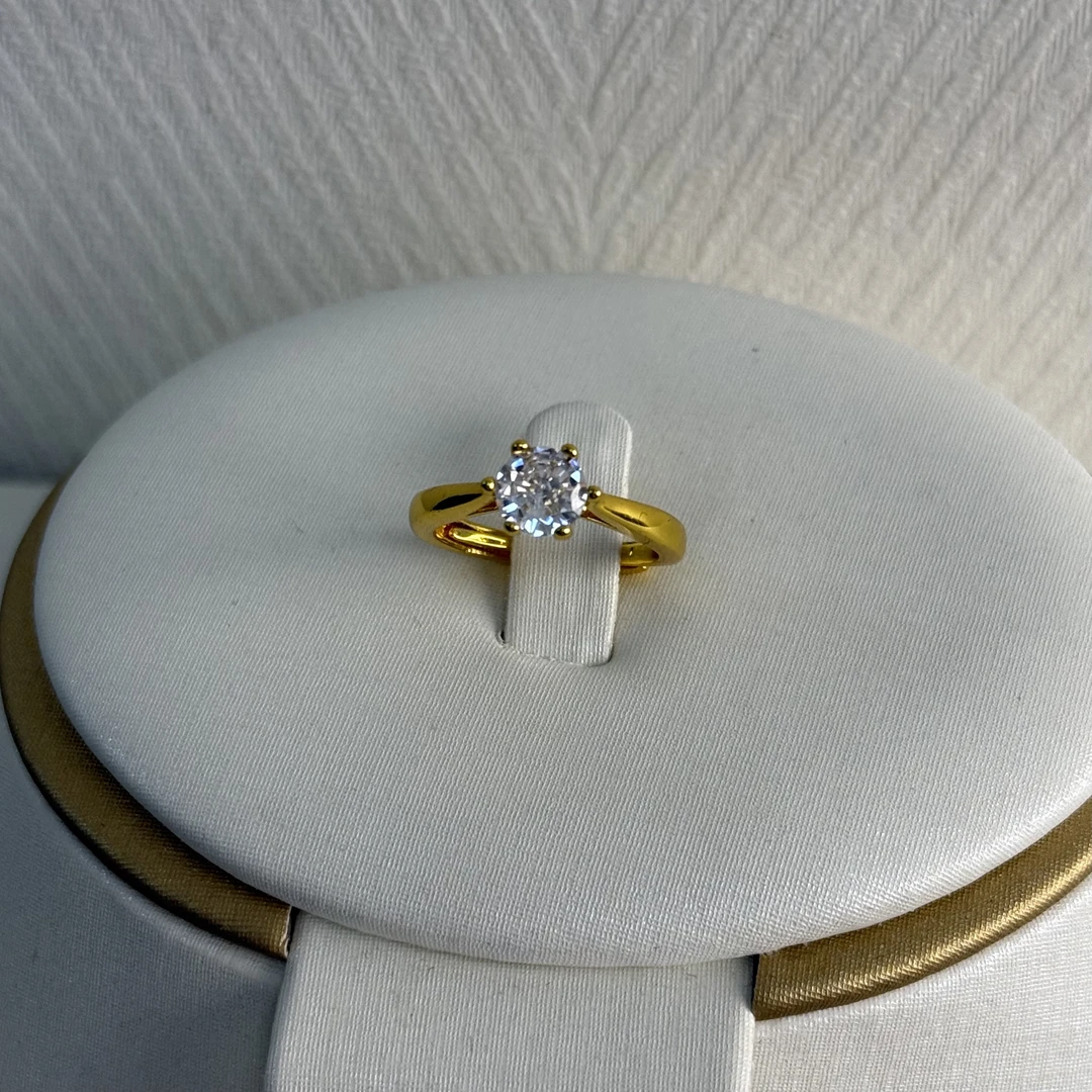 铜合金戒指 铜合金戒指仿砖六爪气质白色时尚百搭简约小蛮腰金色