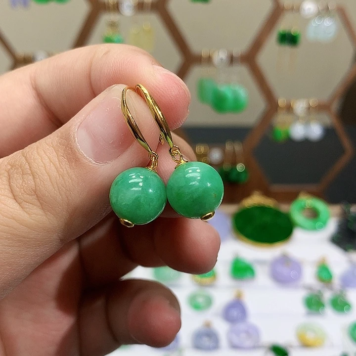 银S925镶嵌翡翠耳饰天然翡翠耳饰