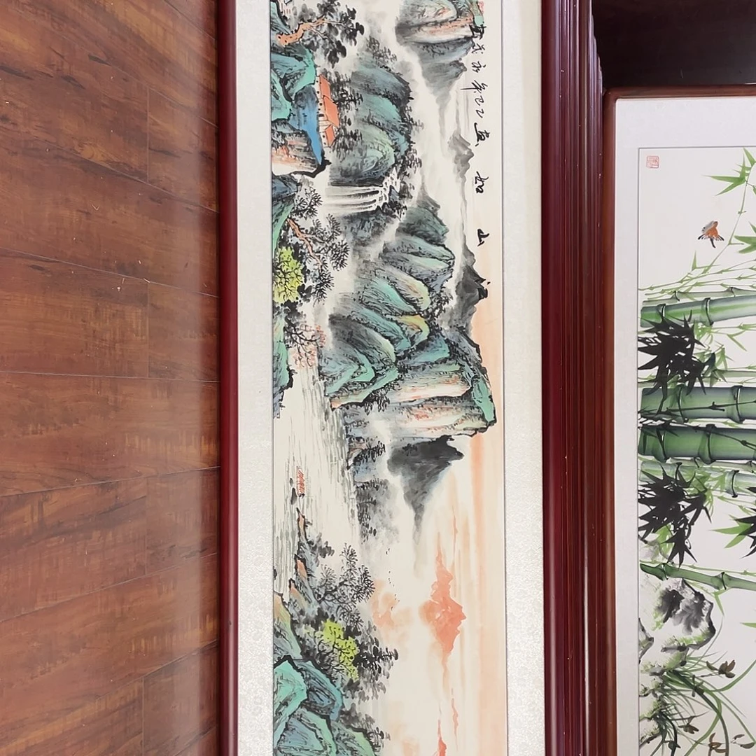 3***爱国画带框尺寸48*163厘米