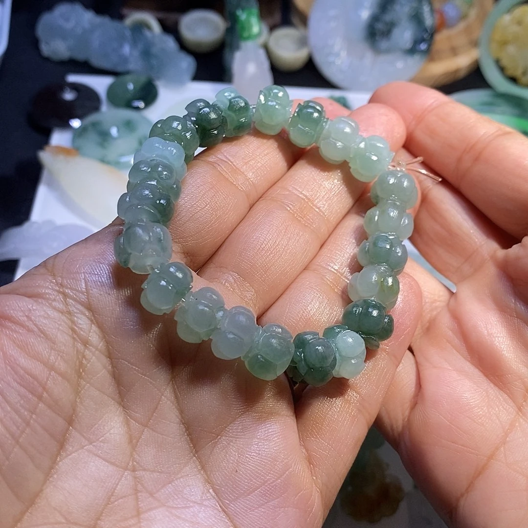 未镶嵌定制翡翠莲花珠手串