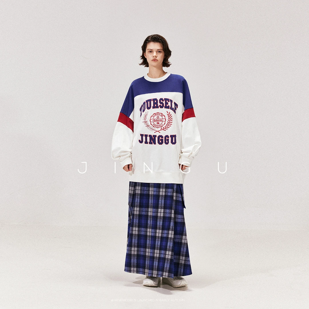 晶咕 黑标JGGU100%棉+高端纺织工艺美式复古学院感拼色刺绣卫衣