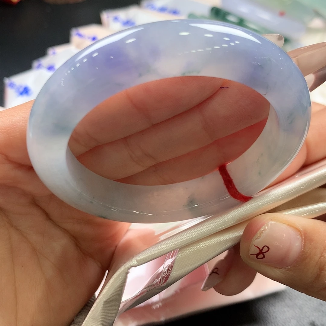 翡翠未镶嵌手镯66号冰胶莫奈 完美