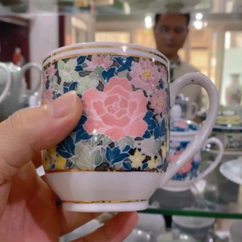 碗醴陵群力釉下五彩手绘满花无盖杯