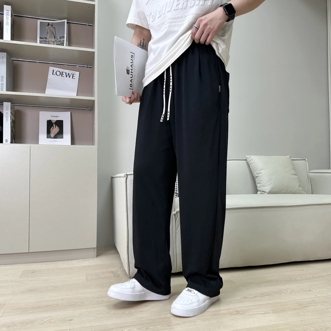 男士直筒休闲裤薄款夏季透气百搭九分裤宽松裤子男长裤弹力冰丝裤