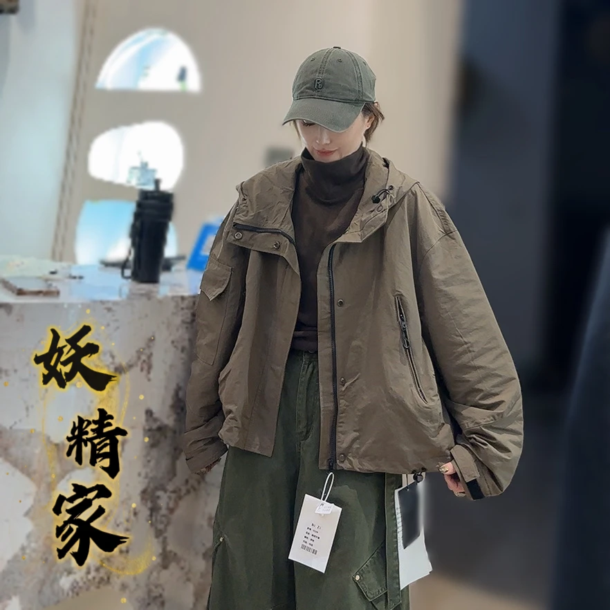 9109【妖精家】韩版宽松大码休闲慵懒风加厚短款连帽棉服外套