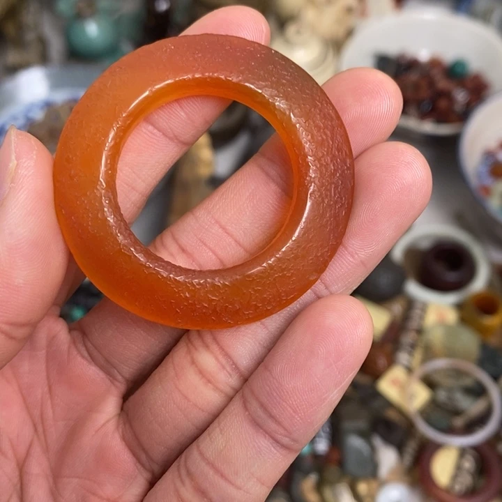 玛瑙/玉髓合金颈饰玛瑙三才环 摆件 微瑕