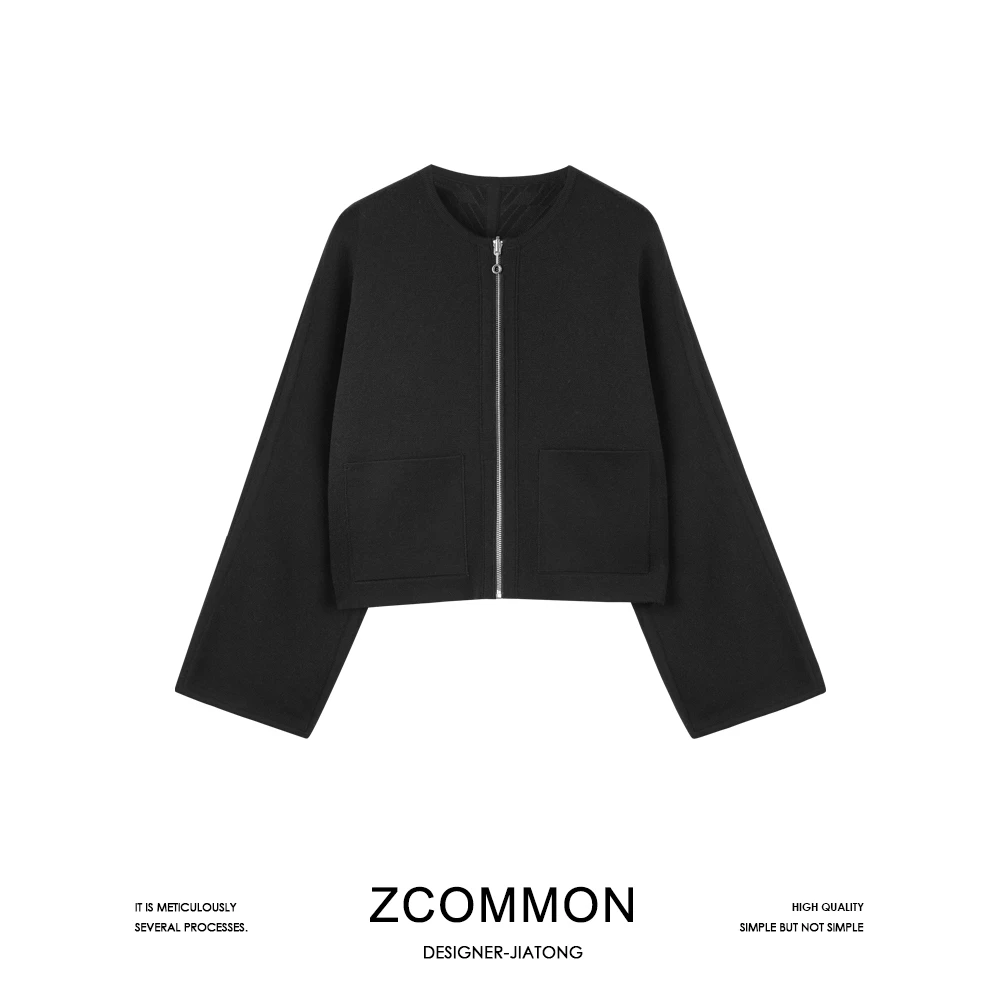 Z common【反季清仓】短款羊毛双面呢轻奢小众休闲无领外套 2306030