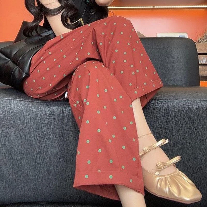 小个子高腰阔腿裤2025夏季新款女士波点休闲裤慵懒减龄百搭九分裤
