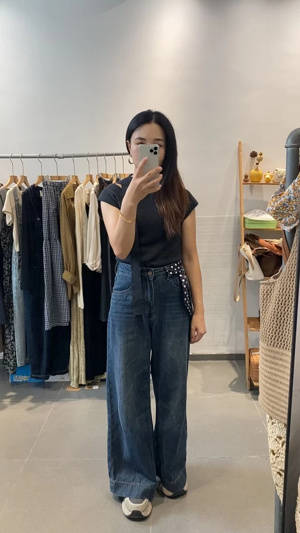 LANER 兰尔九分裤长裤微弹女牛仔裤配丝巾