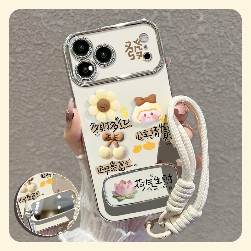 适用苹果17promax华为oppo/vivo小米手机壳荷气生财防摔女款可爱