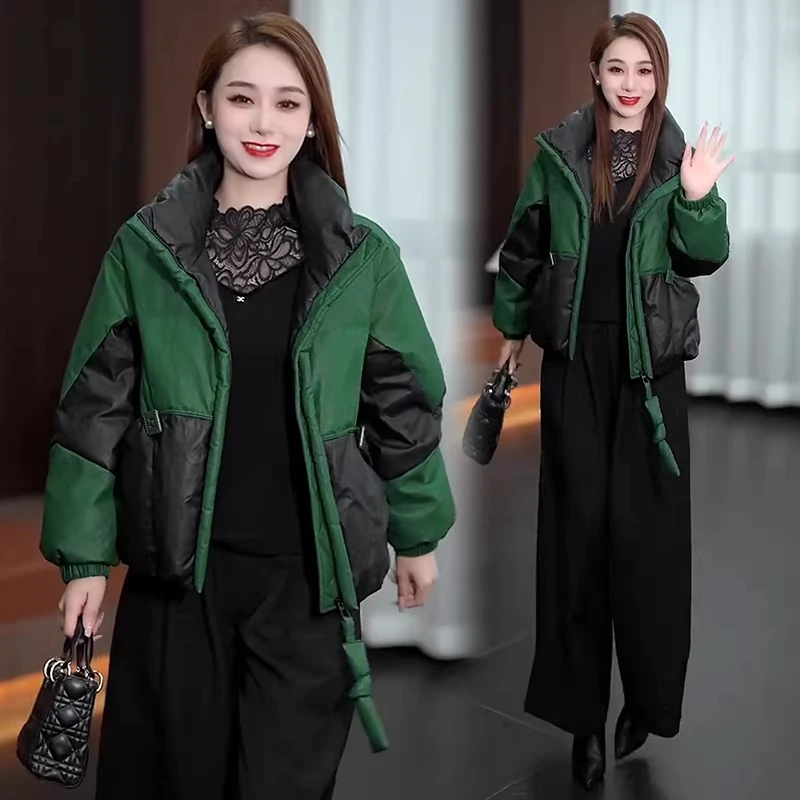 时尚立领棉服女2025冬季新款洋气宽松显瘦撞色面包服保暖棉袄外套