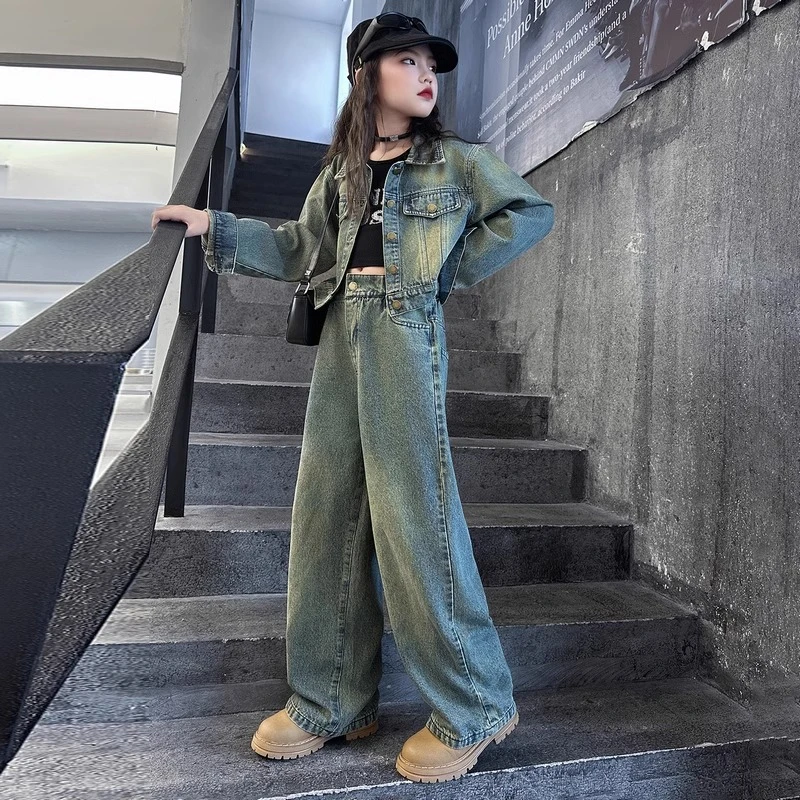 女童牛仔套装春秋2025新款儿童又酷又飒的童装女大童春装洋气穿搭