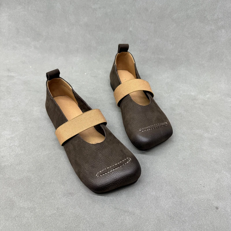 A226-1真皮浅口软皮牛筋底女鞋2025新款头层牛皮舒适复古手工单鞋