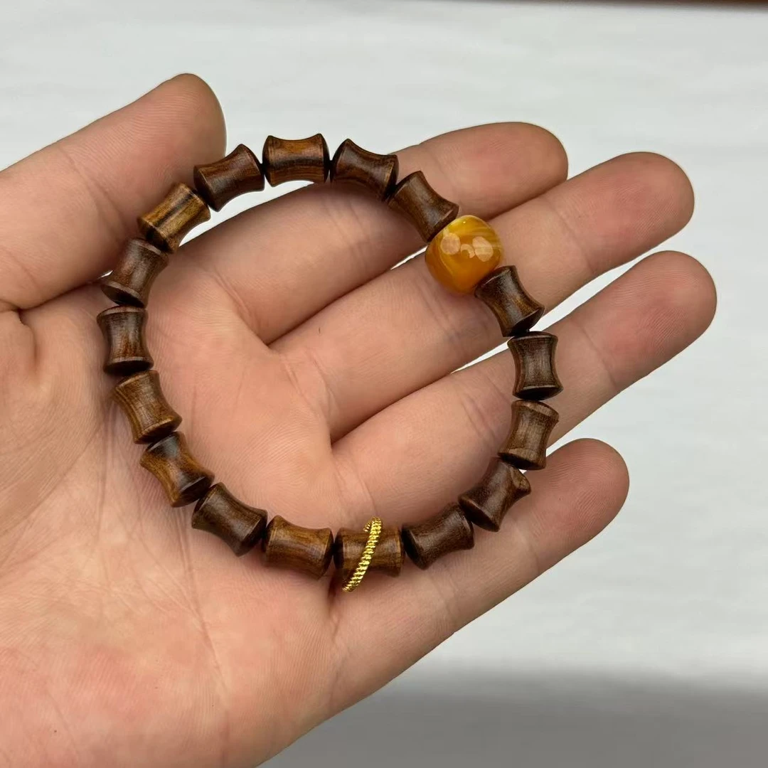 黑花梨竹节0.6*1.0手串+金属跑环+黄珠（无礼盒）K100