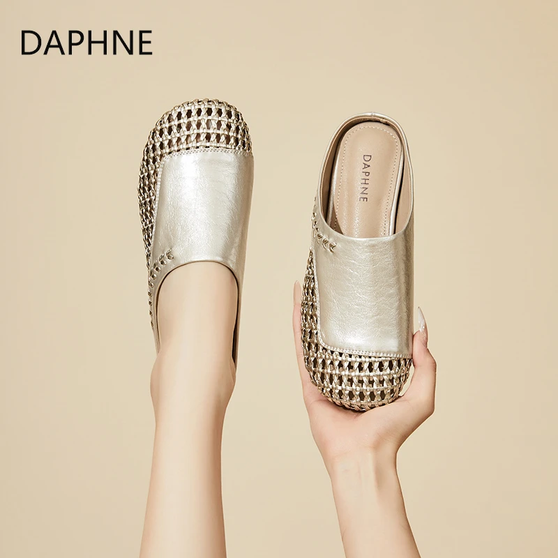 达芙妮2025夏季透气软底外穿罗马鞋时尚休闲编织镂空洞洞厚底拖鞋