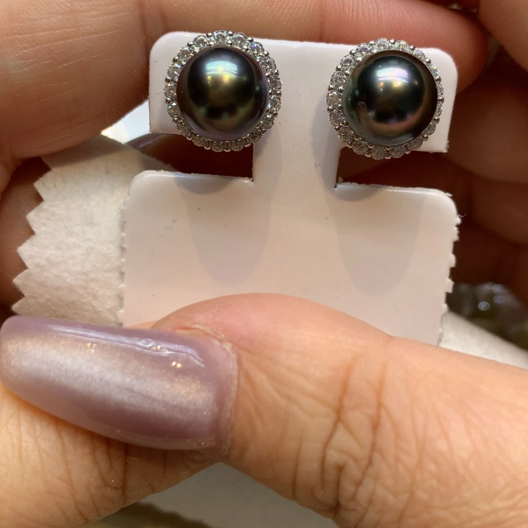银S925镶嵌耳饰海水珍珠