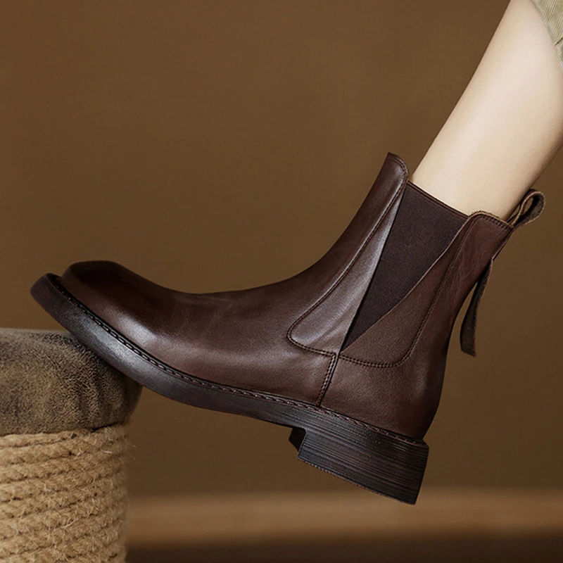 真皮显瘦舒适切尔西靴子潮牌百搭中跟粗跟短靴英伦风复古马丁靴女