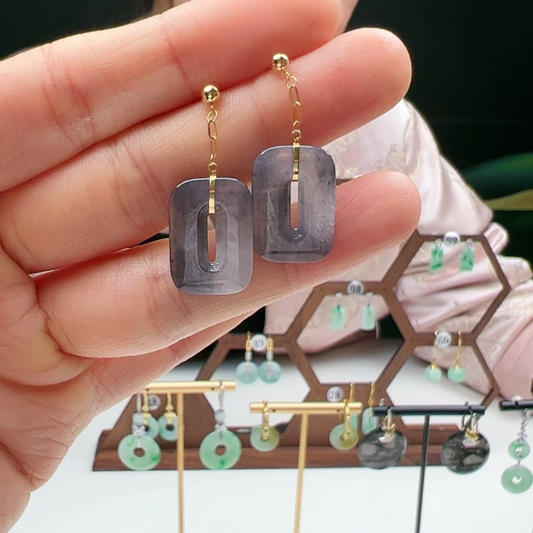 翡翠耳饰18K金镶嵌天然翡翠