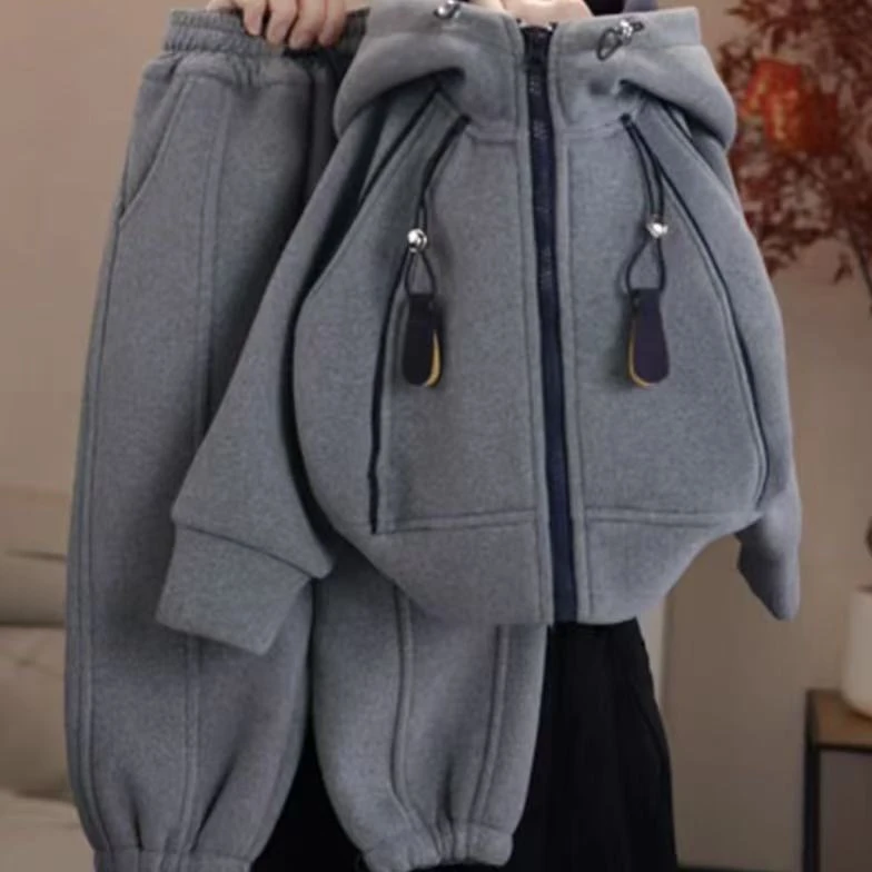 【双面加绒加厚】儿童秋冬装加绒套装2025新款男童新款欧套装