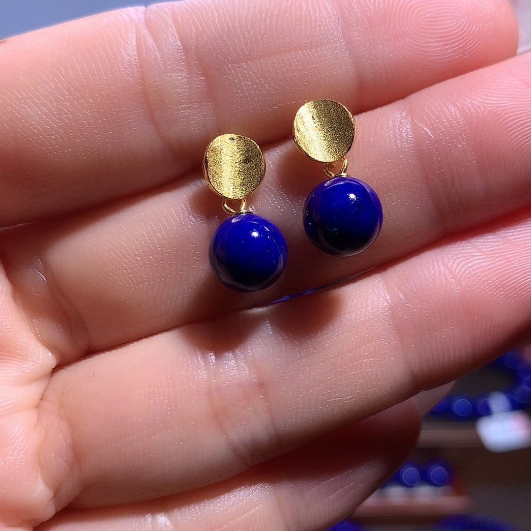 银S925镶嵌青金石手串8.3m圆珠耳钉