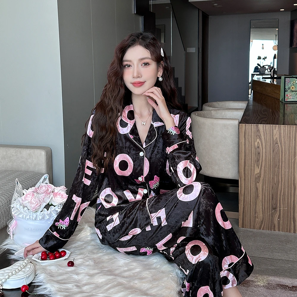 小香风金丝绒睡衣女春秋季2025年新款长袖秋冬天家居服套装可外穿