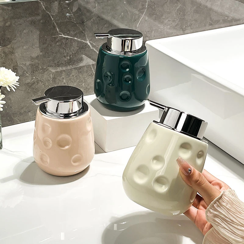可爱陶瓷皂液器瓶子卫生间沐浴露按压瓶空瓶高颜值轻奢乳液分装瓶