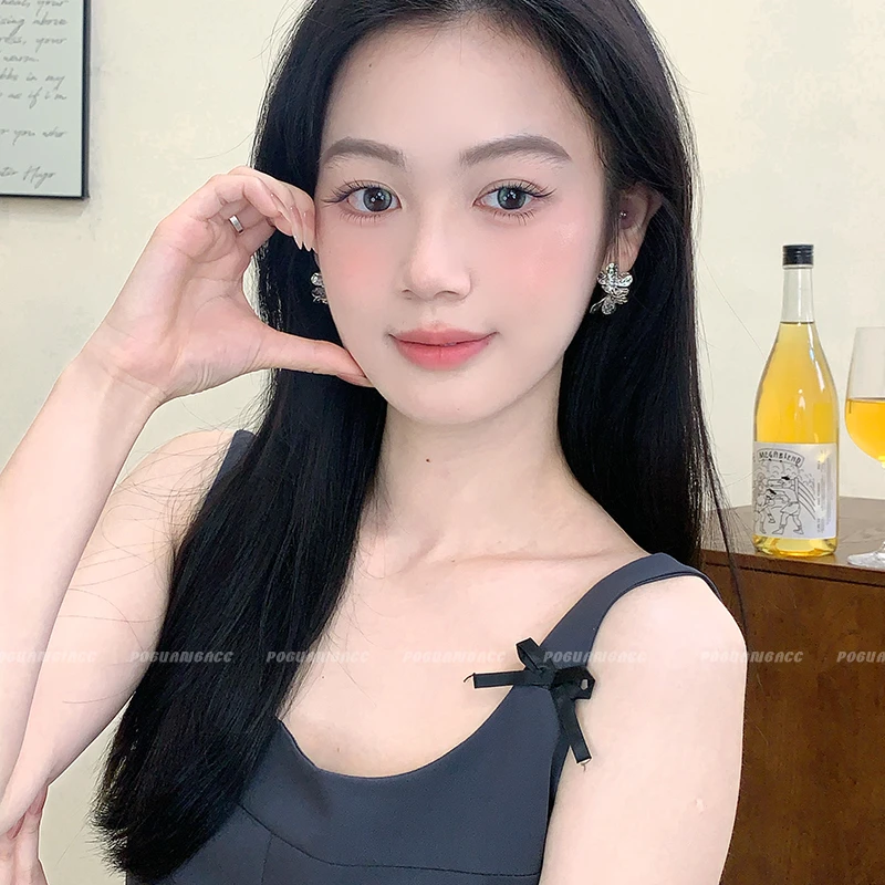 合金锆石耳饰 EH284锡箔纸肌理锆石花朵耳钉女韩系精致冷淡风耳饰