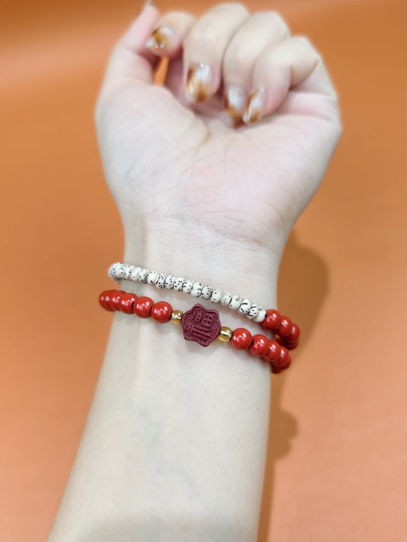 含辰砂工艺品静姐专属-朱砂拼接双圈手串 MK284