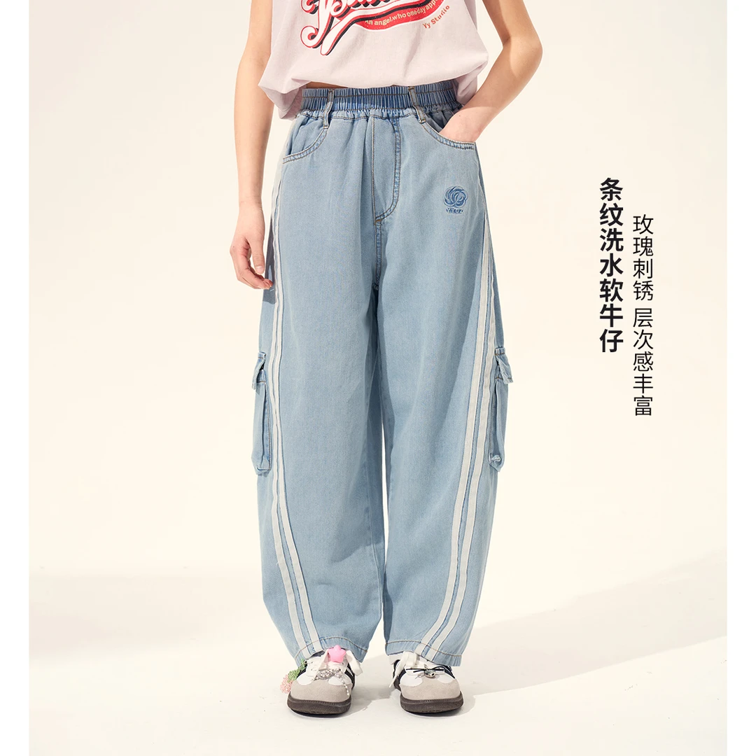 媛媛公主媛2025夏季中大童拼接工装裤15220F185