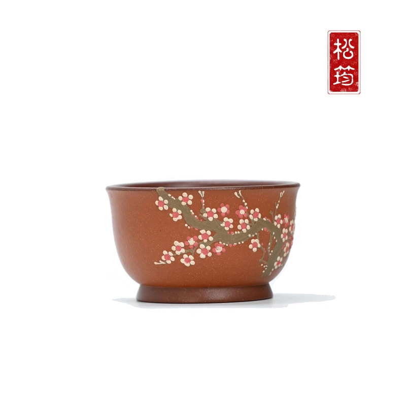 梅花主人茶杯160cc宜兴紫砂品茗杯原矿降坡泥全手工泥绘功夫茶具