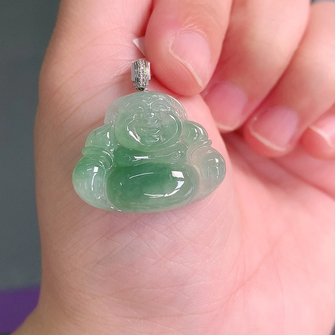 颈饰18K金镶嵌翡翠冰晴飘阳绿佛公20-25/5