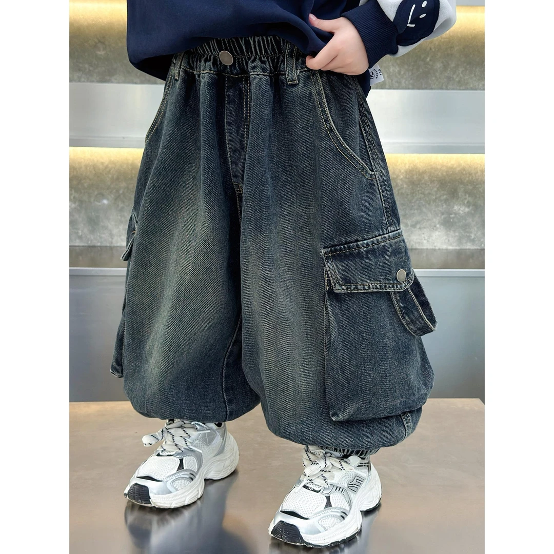 儿童裤子男童秋装牛仔裤2025新款男孩韩版炸街工装裤宝宝秋季长裤