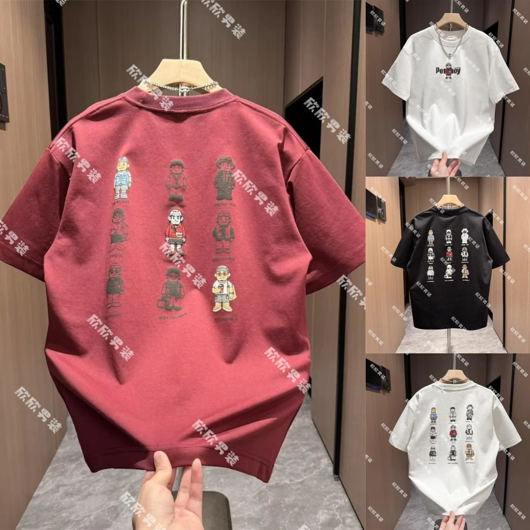 春夏季潮牌印花发泡刺绣宽松时尚情侣款男士短袖