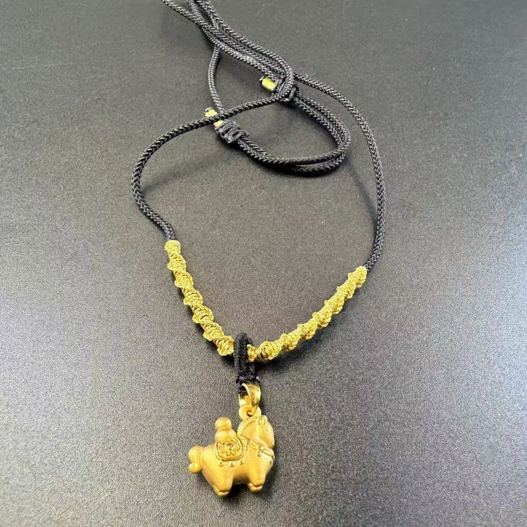 足金999  黄金古法素金宫廷马吊坠