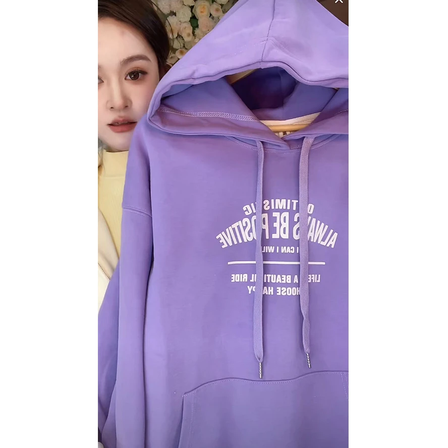 8530 落叶知秋2025新款韩版女装字母印花连帽宽松连帽卫衣NNS
