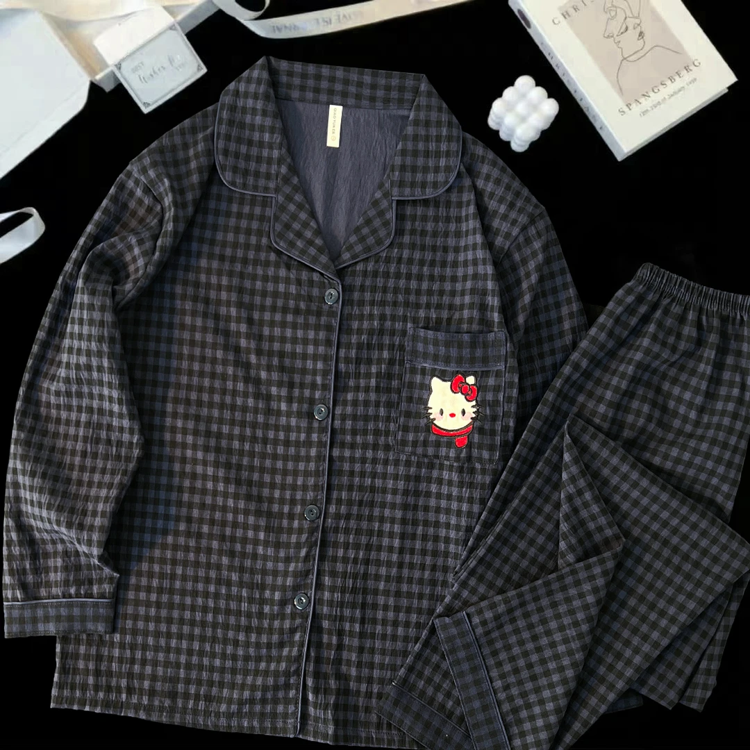 韩版甜美薄款长袖春秋季睡衣女士宽松可爱卡通大码休闲家居服套装