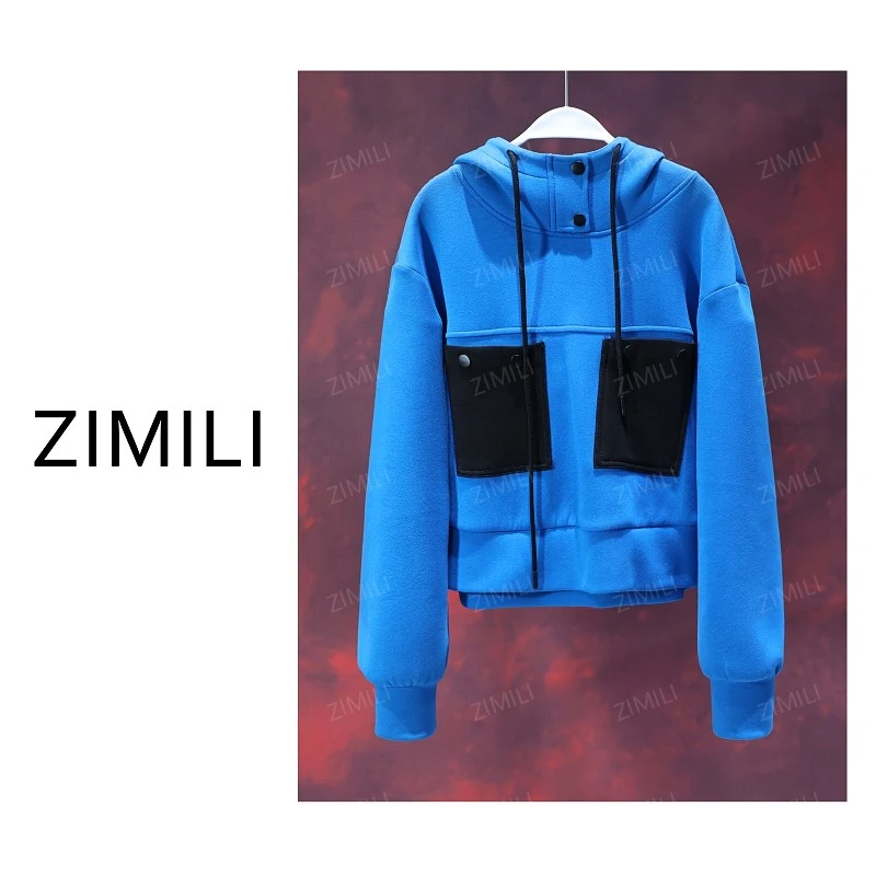 【亮哥欧货女装】2025冬季加厚《赛里木湖系列》蓝色连帽卫衣5611-K5