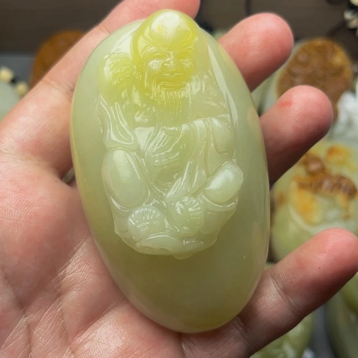 石材方解石手把件寿星