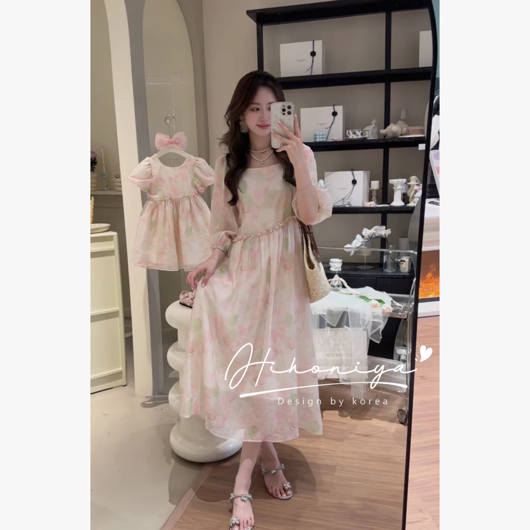 xian【莫奈花园】二Hihoniya~2024夏季新款甜美亲子花色韩版连衣